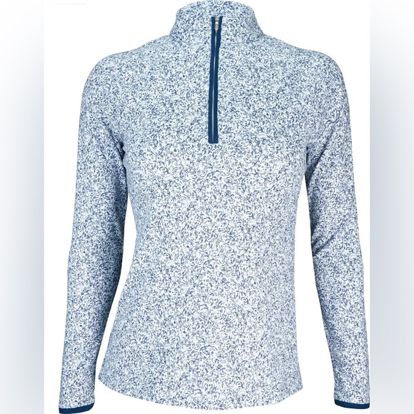 Peter Millar Blue/Wht Paisley Quarter zip Golf, Pickleball Pullover Women’s Sz L - Picture 1 of 10